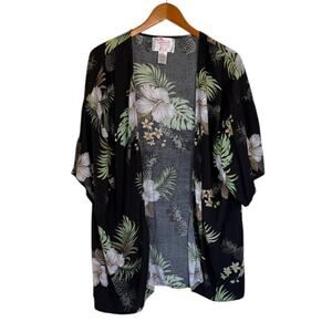 Hawaii‎ Hangover Kimono Women 3XL Black Floral Pineapple Vacation Summer